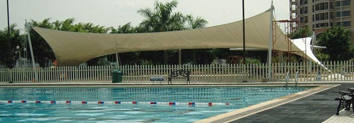 简单低价泳池张拉膜遮阳棚设计
